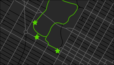 A map of Manhattan that highlights a driving route through Central Park.