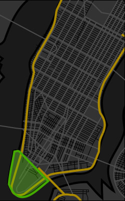 A map Manhattan, New York with the Financial District highlighted.